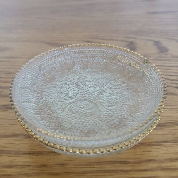 Jeannette Harp Depression Pressed Glass Coaster Trinket Dishes Gold Beaded Rim - Picture 14 of 15